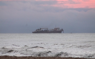 15 - Dredging ship at dawn, July 29
